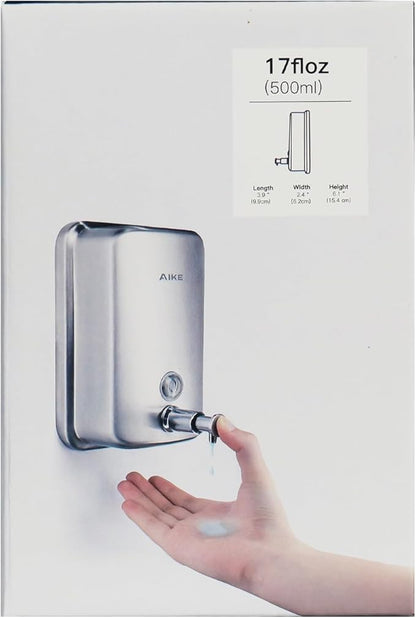 AIKE Polished Stainless Steel Wall Mount Pump Soap Dispenser Polished 17 fl.oz. AK1001