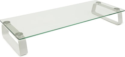Mount-It! Glass Computer Monitor Riser and Laptop Stand | Clear Flat Screen Display Stand, Desktop Shelf and Organizer, Glass and Aluminum Construction, 22 Inches Wide, 44 lb Carrying Capacity