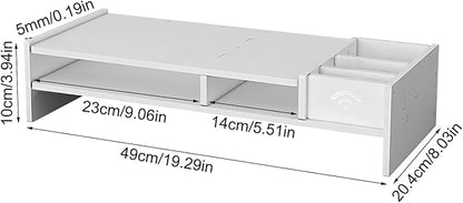 Monitor Riser - 3-Tier Desk Organizer Shelf For Office Supplies | Sturdy Wood Display Stand With Storage Compartments, Desktop Shelf For Reading, Study, Working, Gaming, And Home Workstations