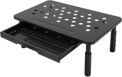 Asixxsix Desk Monitor Stand Riser, 3 Height Adjustable Laptop Riser with Drawer Storage Airflow Vents 44lbs Load Capacity Carbon Steel Tabletop Organizer for Printer Doucement Holder (Black)