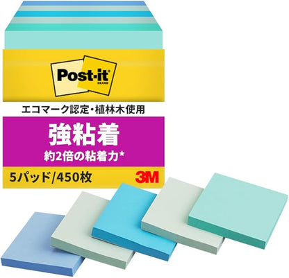 3M 654-5SSPOP-APF Post-it Strong Adhesive Sticky Notes, Pop-up Notebook, Refill, Multicolor, 4 Colors, Pack of 5