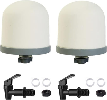 HUI NING Replacement Ceramic Dome Water Filter and Faucet Kit for Countertop,Household Water Bucket, Water Cooler Filtration Systems Water Pitcher (2 Dome Filters & 2 Black Taps)