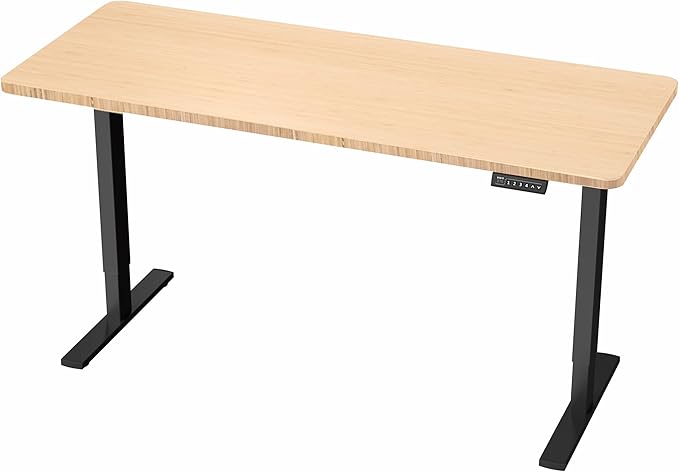 VIVO Electric 60 x 24 in Real Bamboo Standing Desk, Memory Height Adjustment, 1B Series, One-Piece Top, Black Frame, DESK-KIT-1B6O