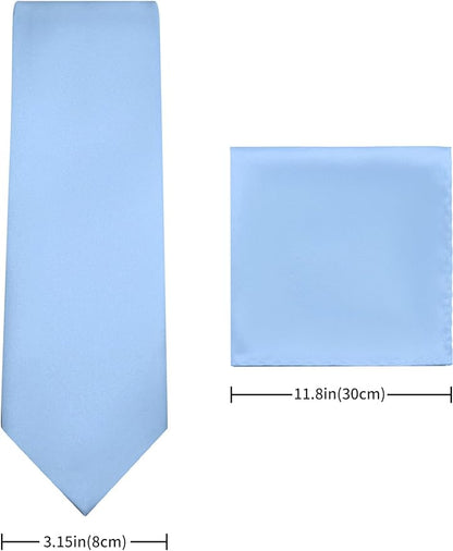 PenSee Men's Tie Set Solid Pure Color 3.15" (8CM) Classic Formal Plain Necktie and Pocket Square Set For Men