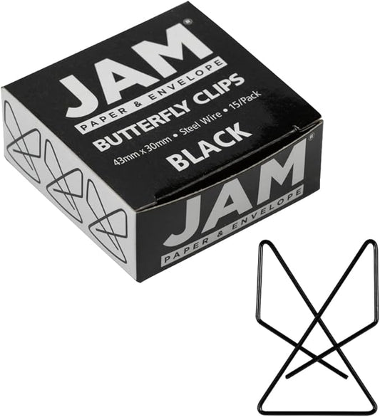 JAM PAPER Colorful Butterfly Clips - Black Paper Clamps - 15/Pack