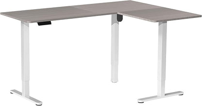 VIVO Electric Corner 63 x 47 inch L-Shaped Standing Desk, Memory Height Adjustment, Dark Gray Top White Frame, DESK-E3CTWG-47