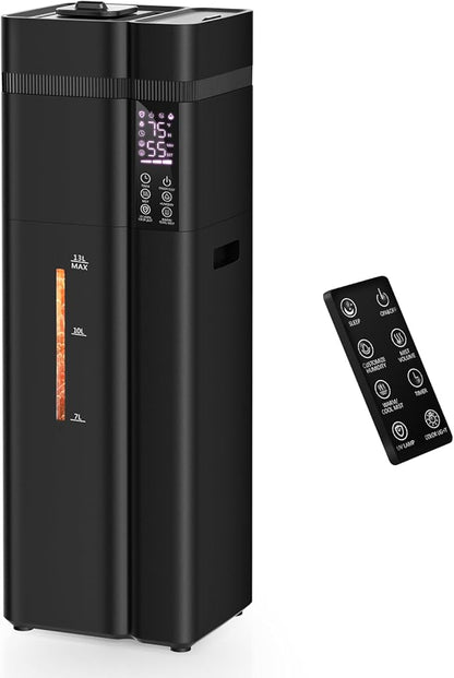 13L/3.4Gal Humidifiers for Bedroom, Ultrasonic Warm & Cool Mist Humidifier Large Room, Covers 800ft², 72H Runtime, 24H Timer, 3 Mist Modes Top Fill Quiet Humidifiers for Home, Office, Black