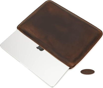 Top Grain Leather 14.2" Laptop Sleeve Case, Fit Design, Compatible with MacBook Air 13" M2 A2681 M1 A2337 A2179 A1932/Pro 13" M2 A2338 A2251 A2289 A2159 A1989 A1706 A1708, Coffee 14.2 Inch