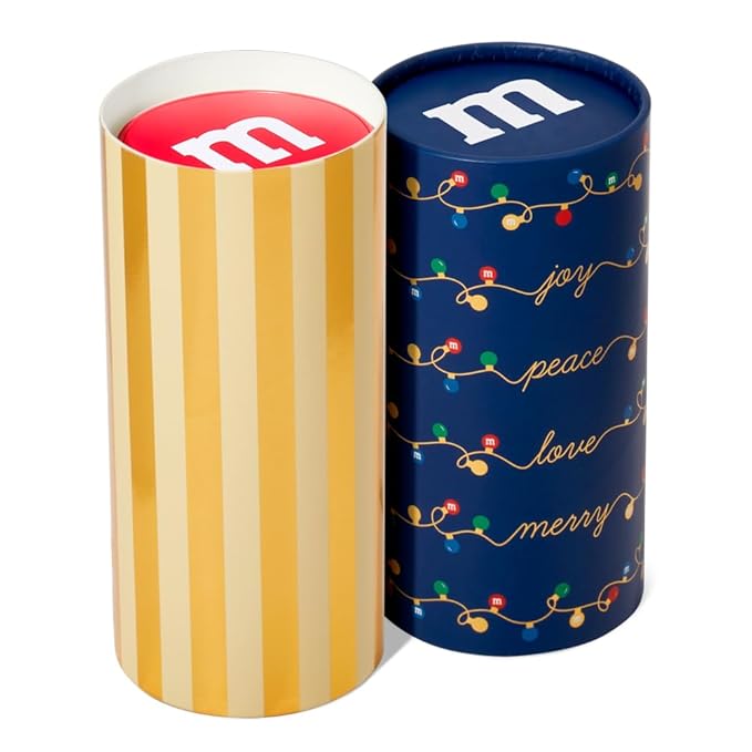 M&M'S WORLD Holiday Gift Jar in Holiday Lights Tube, Unique Holiday Gift filled with Pre-Designed M&M’S Holiday Candies