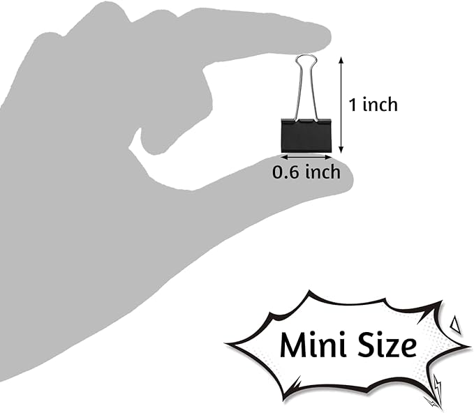 OWLKELA 220 PCS Mini Binder Clips 0.6 Inch, Metal Paper Clip Bulk, Small Black Clips for Home, School and Office Supplies