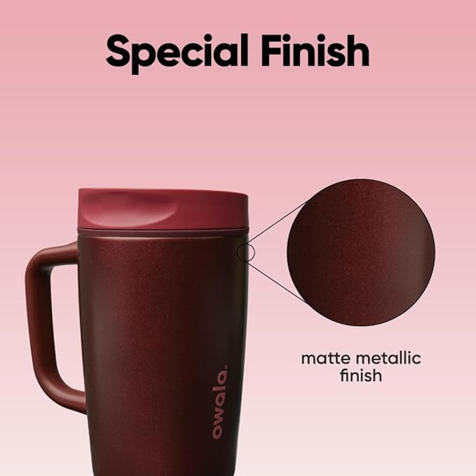 Owala SmoothSip Slider Stainless Steel Insulated Travel Mug with handle, 100% Leak Proof, For Hot and Cold Drinks, Travel Friendly with Sliding Lock Lid, 12oz, BPA Free, Leak Proof, Black Cherry