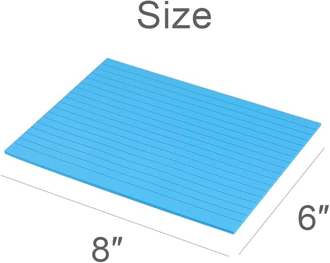 Lined Sticky Notes 6X8 in Bright Ruled Post Stickies Colorful Super Sticking Power Memo Pads Its Strong Adhesive, 5 Pads/Pack, 28 Sheets/pad