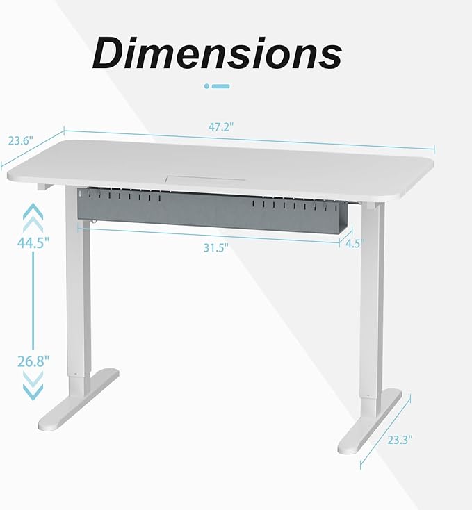 Standing Desk with Cable Management Tray, 48"x24" Electric Height Adjustable Sit Stand Desk, Memory Presets, Anti-Collision, Workstation for Home Office, White Top White Frame