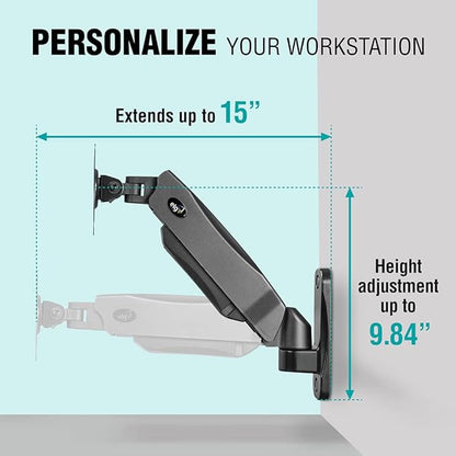 ELG Full Motion Swivel Monitor Wall Mount Stand Gas Spring for 17” to 35'' Display (4.4lbs to 19.8lbs Load), Arm Max Extension 15 inches, Computer Monitor Bracket, F410, Black