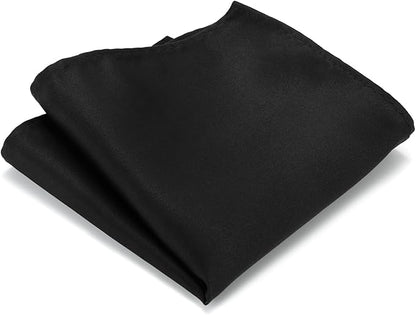 Black Tie Set in Gift Box Mens Solid Color 3.15" (8CM) Black Necktie and Pocket Square Set