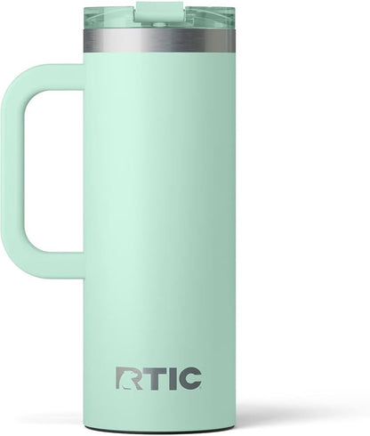 RTIC 20oz Road Trip Travel Mug with Lid and Handle, Ceramic Lined, Insulated, Stainless Steel, Metal, Double Wall Vacuum-Insulation, Portable Coffee, Tea Cup for Hot and Cold Drink, Fresh Mint