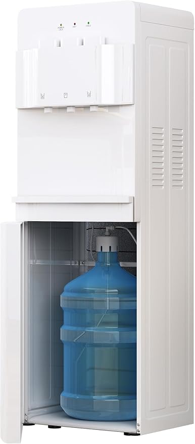 TABU Bottom Loading Water Cooler Dispenser with 3 Temperature Settings of Hot, Cold, Room Water, 3 or 5 Gallon Water Dispenser with Anti-Scalding & Child Safety Lock, White