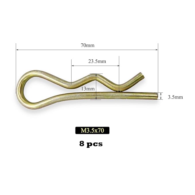 8Pcs Heavy Duty Hitch Pins Clip R Clips Spring Retaining Wire Hair Pins Cotter Pin Strong Spring Tension Large Carter Pin R Clip Large for Trailer Tractors Mower Carts Truck Color zinc M3.5x70