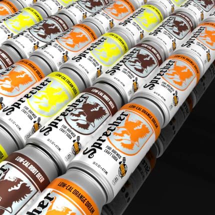 Sprecher Low-Cal Root Beer Craft Soda – Fire-Brewed Reduced-Calorie Soda with Real Wisconsin Honey, 16 fl oz Cans (12 Pack) – Caffeine-Free, Kosher, Gourmet Beverage