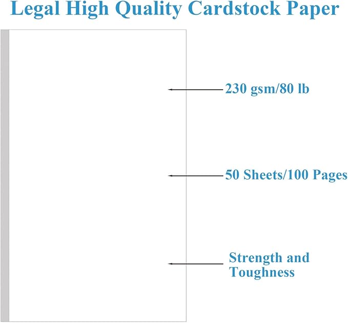 8.5" x 14" White Legal Size Card Stock Paper - 50 Sheets Premium Smooth 80lb Cover Cardstock - Perfect for Arts and Crafts, Documents, Programs, Menus Printing, Posters