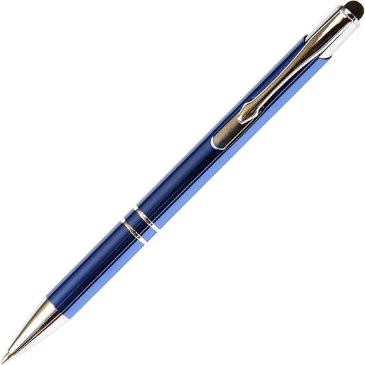 Blue JJ Ballpoint Pen with Stylus - Black Ink Refill, Medium Tip Point