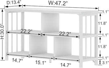 IBF White Wood Bookshelf, Industrial Horizontal Cubby Book Shelf, Low Open Shelf Bookcase for Office Living Room, Modern Short Wide 5 Cube Storage Organizer for Books Display Bedroom, White Oak, 47 In