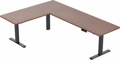 VIVO Electric Height Adjustable 83 x 60 inch Corner Stand Up Desk, 2 Dark Walnut Solid Table Tops, Black Frame, Memory Controller, L-Shaped Workstation, 3E Series, DESK-KIT-3E8D