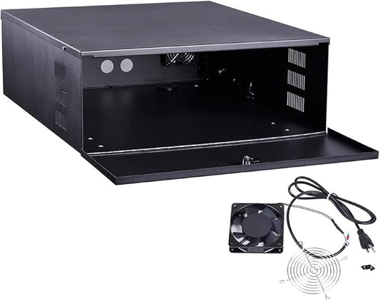 Kenuco White Heavy Duty 16 Gauge Steel DVR Security Lockbox with Fan (BK 15'' X 14.86'' X 4.96'')