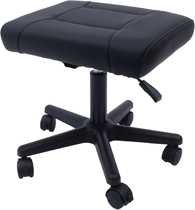 Footstool on Wheels, 15-20'' Height Adjustable, Lockable Rolling Stool Foot Rest for Office and Gaming Chairs, Load Capacity 330Lbs, Black