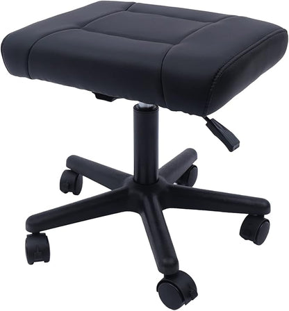 Footstool on Wheels, 15-20'' Height Adjustable, Lockable Rolling Stool Foot Rest for Office and Gaming Chairs, Load Capacity 330Lbs, Black