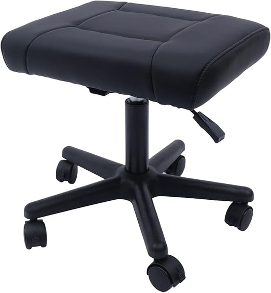 Footstool on Wheels, 15-20'' Height Adjustable, Lockable Rolling Stool Foot Rest for Office and Gaming Chairs, Load Capacity 330Lbs, Black