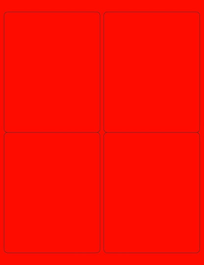 8-1/2 x 11" Neon Color High Light Fluorescent Labels for Laser & Inkjet Printer (Red Fluorescent, 4 x 5" - 4 Per Page | 100 Labels)