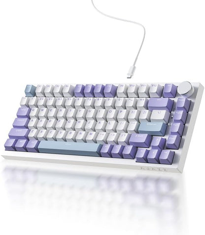 Ajazz AK820 75% Wired Gasket Mechanical Gaming Keyboard with Volume Knob - South Facing LED - Poron Foam - PBT Keycaps - Programmable RGB Hot Swap Keyboard
