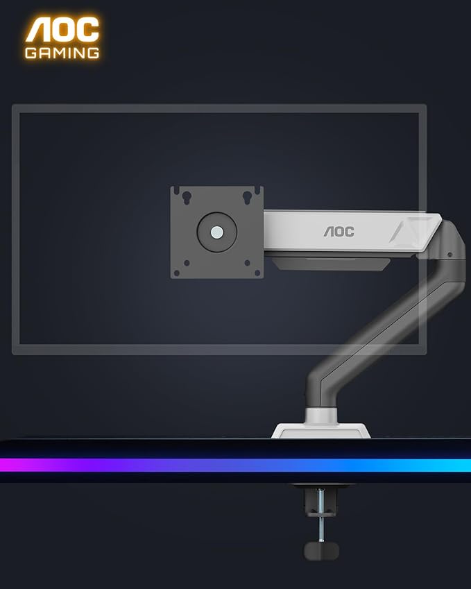 AOC AM102 Single Monitor Stand, Adjustable Monitor Arm Mount for 17–32 Inch Screens, Holds 4.4–19.8 lbs, Cable Management, Sturdy VESA 75x75/100x100 Mount with C-Clamp and Grommet Base