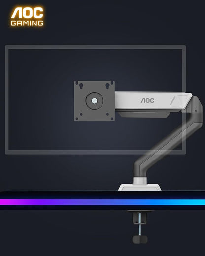 AOC AM102 Single Monitor Stand, Adjustable Monitor Arm Mount for 17–32 Inch Screens, Holds 4.4–19.8 lbs, Cable Management, Sturdy VESA 75x75/100x100 Mount with C-Clamp and Grommet Base