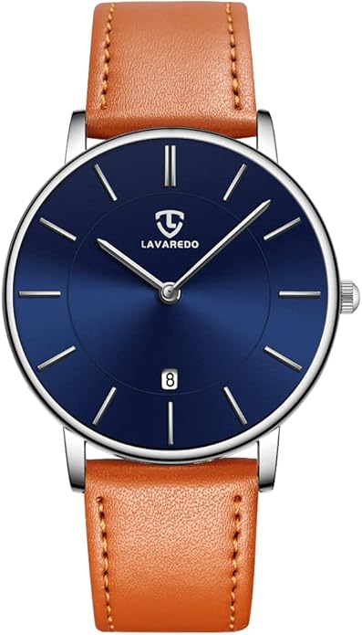 L LAVAREDO Watch for Men, Extremely Thin Mens Watches Minimalist Analog Men's Leather Wrist Watches with Time/Date, Birthday Gift for Men Boyfriend