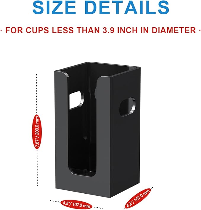 WINFFOR Disposable Cup Organizer Dispenser - Black Acrylic Cup and Lid Holder with Handles Plastic Cup Dispenser Countertop Paper Coffee Cup Holder for Coffee Bar House Party Essentials