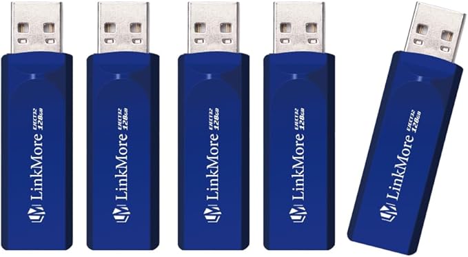 LinkMore 128GB (5 Pack) EJECT32 USB Flash Drive – USB 3.2 Retractable Memory Stick, Slide-Out Design, High-Speed Thumb Drive for PC, Mac, Laptop, Car Audio, Smart TV – Plug & Play, No Cap
