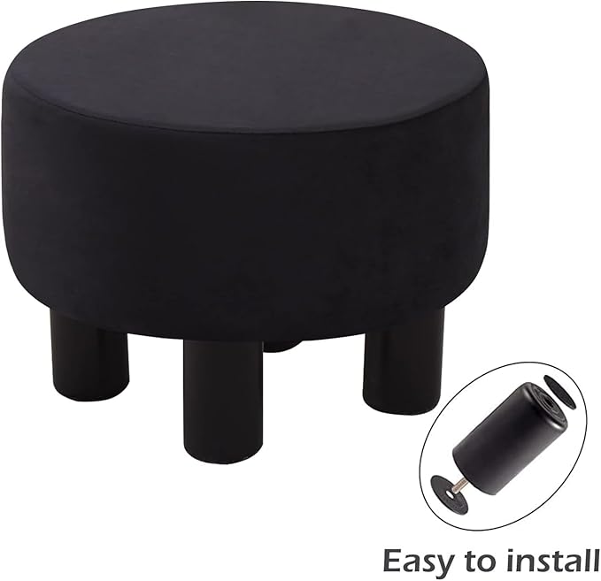 Cpintltr Velvet Ottoman Round Footrest Stool Upholstered Step Stool Ottomans Sofa Stool 4 Wood Legs with Anti-Slip Pads Modern Accent Home Decor Suitable for Living Room Bedroom Entryway Black