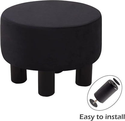 Cpintltr Velvet Ottoman Round Footrest Stool Upholstered Step Stool Ottomans Sofa Stool 4 Wood Legs with Anti-Slip Pads Modern Accent Home Decor Suitable for Living Room Bedroom Entryway Black