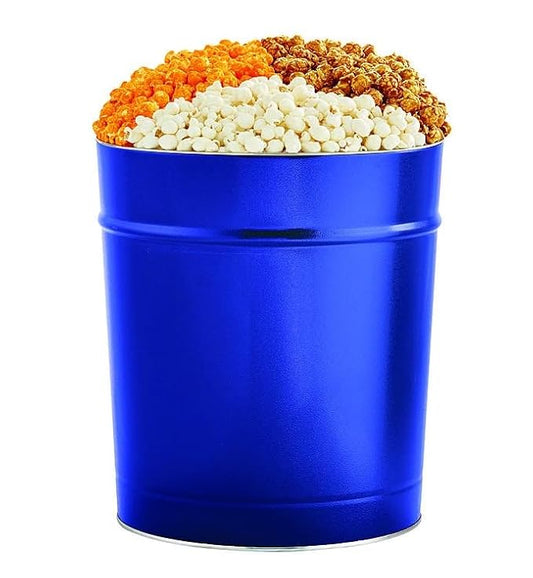 The Popcorn Factory Popcorn Tin with 3 Popcorn Flavors, Robust Cheddar, White Cheddar, Caramel, Large Tub 3.5 Gallons, Snack Gifts, Perfect for Any Occasions, Movie Night Snacks, Holidays, Christmas