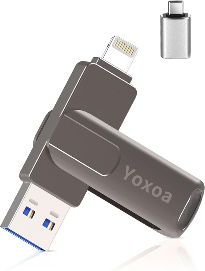 MFi Certified 256GB Flash Drive for iPhone & iPad, High-Speed Photo Stick for External Memory Storage, Backup & Transfer Files, USB Stick for iPhone/iPad/iOS/Android/PC (Available Space: ~244GB)Black