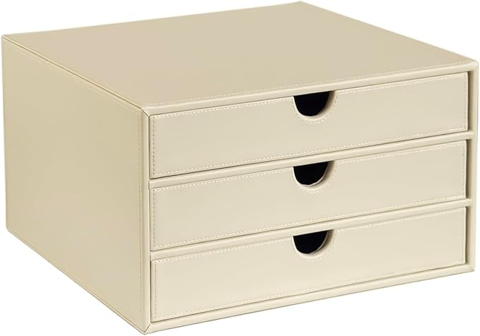 UnionBasic Document Organizer, 3-Drawer File Cabinet Document Storage Box, Office Desktop Filing Organizer, Seashell