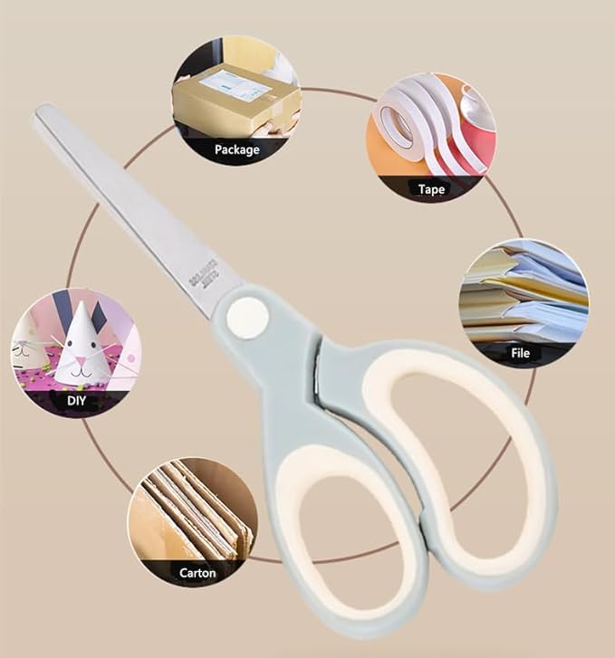 Pastel Non Stick Scissors, All Purpose Stainless Steel Craft Scissors with Soft Grip, Blunt Tip Fabric Shears for Kids Office Home School, Left & Right Handed (1 Pack, Khaki)