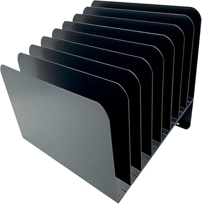Huron Desktop File Binder Organizer Storage, Inclined Slant 8 Slot, Black Commercial Grade Steel