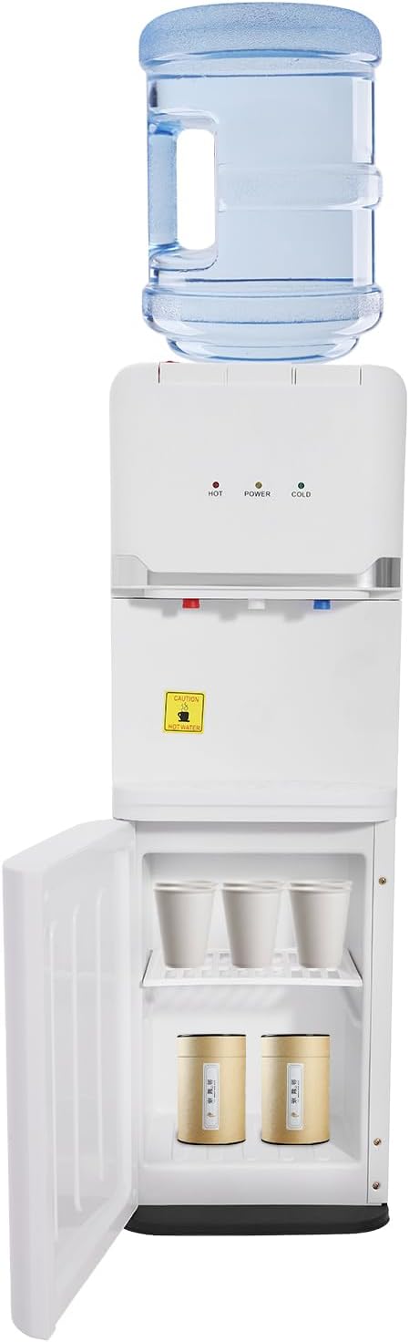 Top Loading Water Dispenser for 5 Gallon Bottles, Freestanding Hot Cold & Warm 3-Temperature Water Cooler Dispenser with Child Safety Lock for Home & Office, White