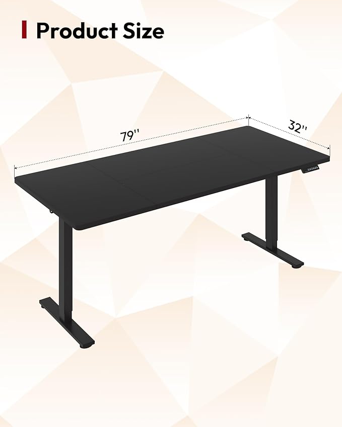 SANODESK Electric Standing Desk 79 x 32 Inches Height Adjustable Stand Up w/6-Button Ergonomic Computer Desk with Splice Board for Home Office, Black Frame + Black Tabletop