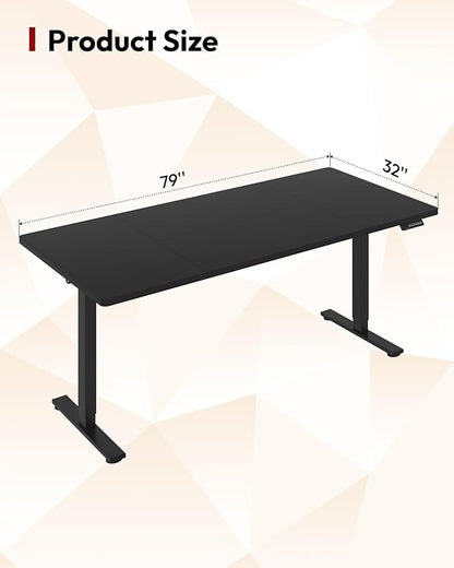 SANODESK Electric Standing Desk 79 x 32 Inches Height Adjustable Stand Up w/6-Button Ergonomic Computer Desk with Splice Board for Home Office, Black Frame + Black Tabletop