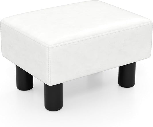 Giantex Small Foot Stool Ottoman, PU Leather Footrest with Storage, Padded Rectangle Footstool, Small Sofa Step Stool for Living Room, Bedroom & Entryway