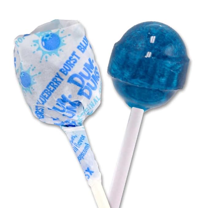 Dum Dums Blueberry Blast Lollipops - Bulk Candy Box with Lollipops Individually Wrapped, Single Flavor Gourmet Suckers - 50 Count